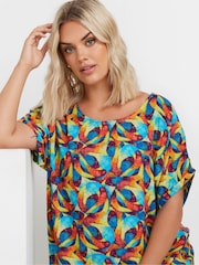 Yours Curve Blue & Red Abstract Print Tunic Dress - Image 4 of 5