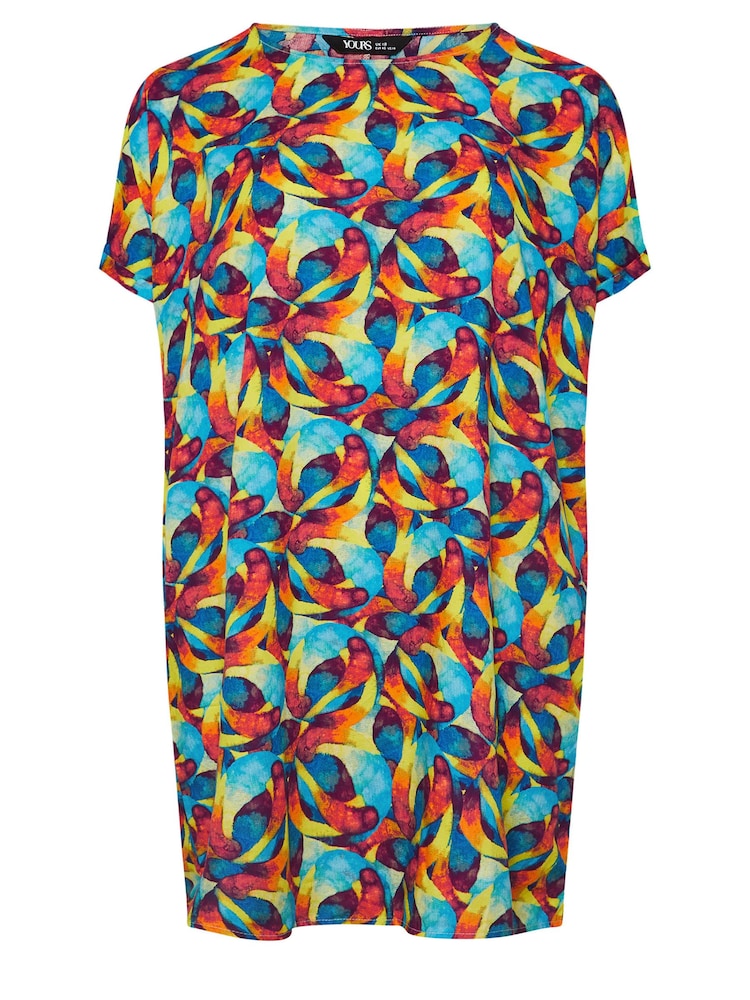 Yours Curve Blue & Red Abstract Print Tunic Dress - Image 5 of 5