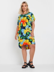 Yours Curve Yellow & Blue Floral Print Tunic Dress - Image 1 of 5