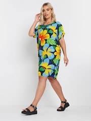Yours Curve Yellow & Blue Floral Print Tunic Dress - Image 2 of 5
