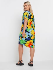 Yours Curve Yellow & Blue Floral Print Tunic Dress - Image 3 of 5