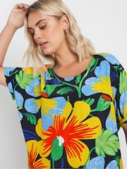 Yours Curve Yellow & Blue Floral Print Tunic Dress - Image 4 of 5