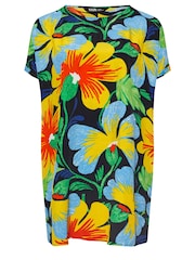 Yours Curve Yellow & Blue Floral Print Tunic Dress - Image 5 of 5