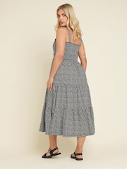 Yours Curve Black Ditsy Floral Shirred Midaxi Dress - Image 2 of 5