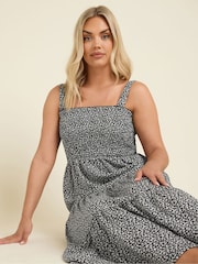 Yours Curve Black Ditsy Floral Shirred Midaxi Dress - Image 4 of 5