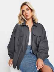 Yours Curve Grey Utility Bomber 100% Cotton Jacket - Image 1 of 5