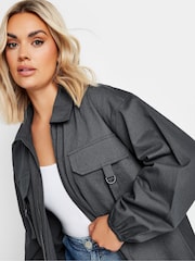 Yours Curve Grey Utility Bomber 100% Cotton Jacket - Image 4 of 5