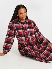 Yours Curve Red Limited Long Sleeve Mini Check 100% Cotton Shirt Dress - Image 1 of 5