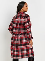 Yours Curve Red Limited Long Sleeve Mini Check 100% Cotton Shirt Dress - Image 4 of 5