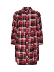 Yours Curve Red Limited Long Sleeve Mini Check 100% Cotton Shirt Dress - Image 5 of 5