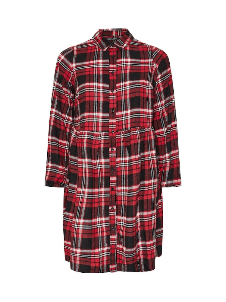 Yours Curve Red Limited Long Sleeve Mini Check 100% Cotton Shirt Dress - Image 5 of 5