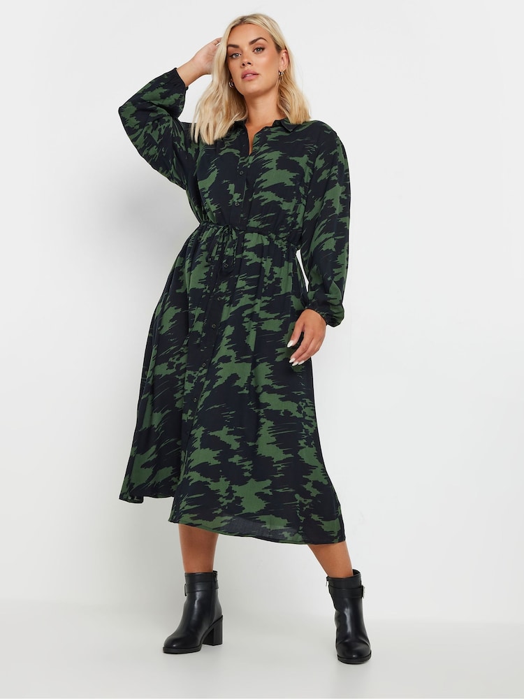 Yours Curve Green Long Sleeve Shirt Dress - Image 1 of 4