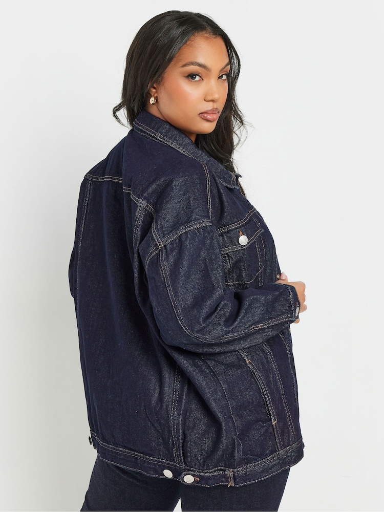 Yours Curve Blue Oversized 100% Cotton Denim Jacket - Image 3 of 4