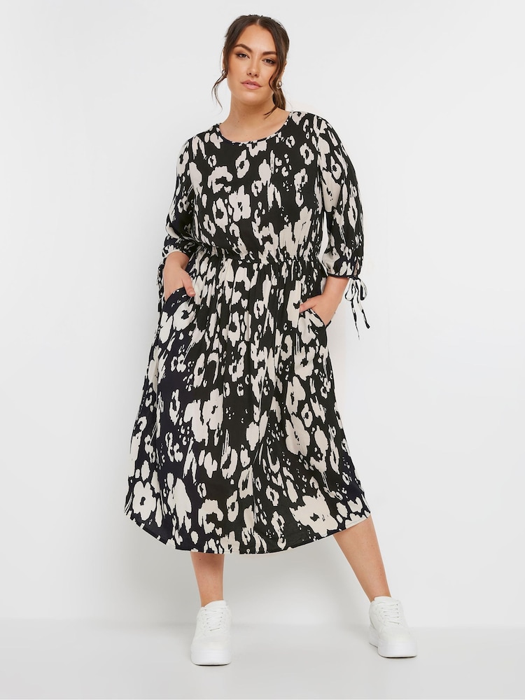 Yours Curve Black Limited 3/4 Tie Sleeve Midaxi Dress - Image 1 of 5