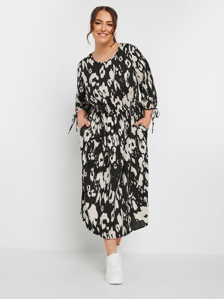 Yours Curve Black Limited 3/4 Tie Sleeve Midaxi Dress - Image 2 of 5