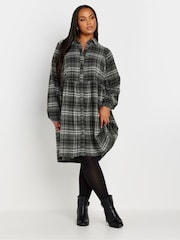 Yours Curve Grey Limited Long Sleeve Mini Check 100% Cotton Shirt Dress - Image 2 of 5