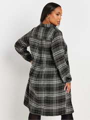 Yours Curve Grey Limited Long Sleeve Mini Check 100% Cotton Shirt Dress - Image 3 of 5