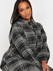 Yours Curve Grey Limited Long Sleeve Mini Check 100% Cotton Shirt Dress - Image 4 of 5