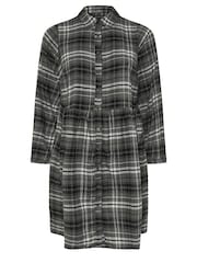 Yours Curve Grey Limited Long Sleeve Mini Check 100% Cotton Shirt Dress - Image 5 of 5