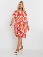 Yours Curve Orange Leaf Print Tunic Dress - Image 1 of 5