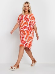 Yours Curve Orange Leaf Print Tunic Dress - Image 2 of 5