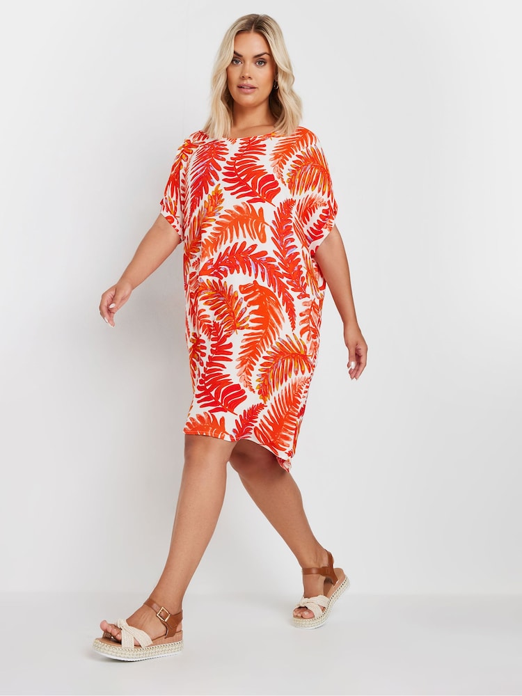 Yours Curve Orange Leaf Print Tunic Dress - Image 2 of 5