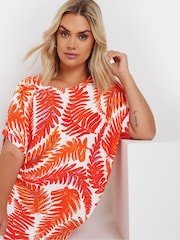 Yours Curve Orange Leaf Print Tunic Dress - Image 4 of 5