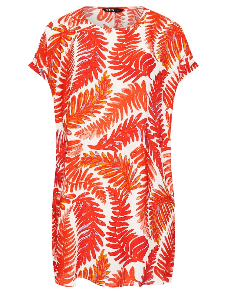 Yours Curve Orange Leaf Print Tunic Dress - Image 5 of 5