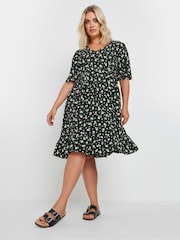 Yours Curve Black Floral Print Smock Dress - Image 2 of 5