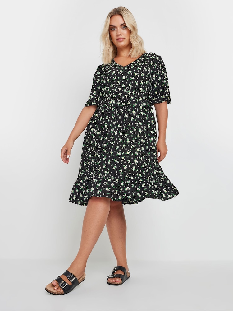 Yours Curve Black Floral Print Smock Dress - Image 2 of 5