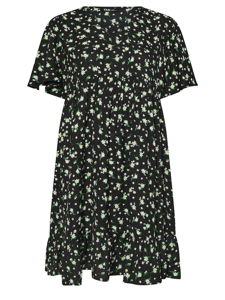 Yours Curve Black Floral Print Smock Dress - Image 5 of 5