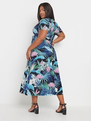 Yours Curve Black Leaf Print Woven Wrap Maxi Dress - Image 3 of 4