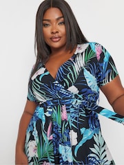Yours Curve Black Leaf Print Woven Wrap Maxi Dress - Image 4 of 4