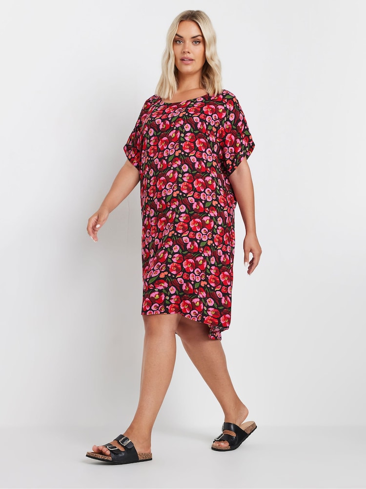 Yours Curve Pink Floral Print Tunic Dress - Image 2 of 5