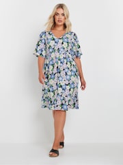 Yours Curve Purple Floral Print Smock Dress - Image 1 of 5