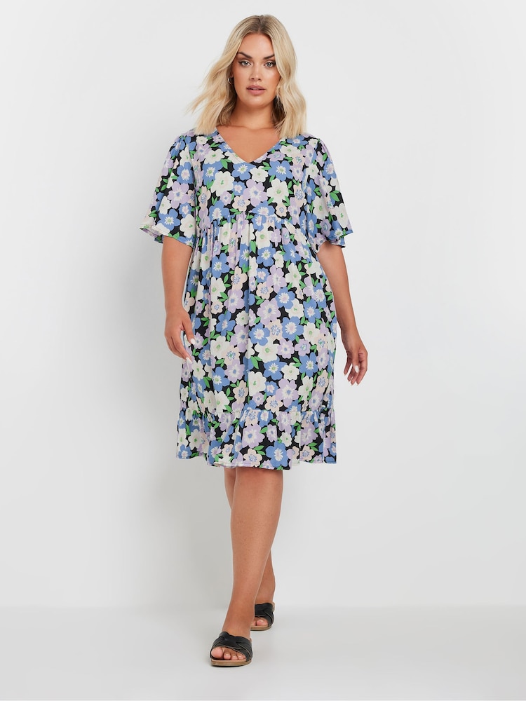 Yours Curve Purple Floral Print Smock Dress - Image 1 of 5