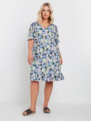 Yours Curve Purple Floral Print Smock Dress - Image 3 of 5