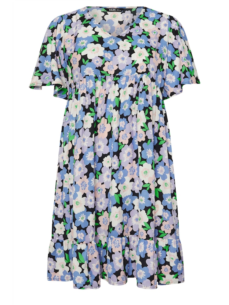 Yours Curve Purple Floral Print Smock Dress - Image 5 of 5