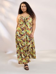 Yours Curve Yellow Leaf Print Maxi Dress - Image 1 of 5