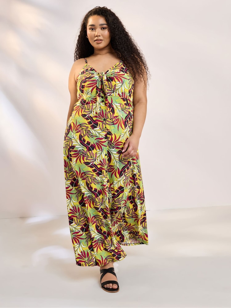 Yours Curve Yellow Leaf Print Maxi Dress - Image 1 of 5