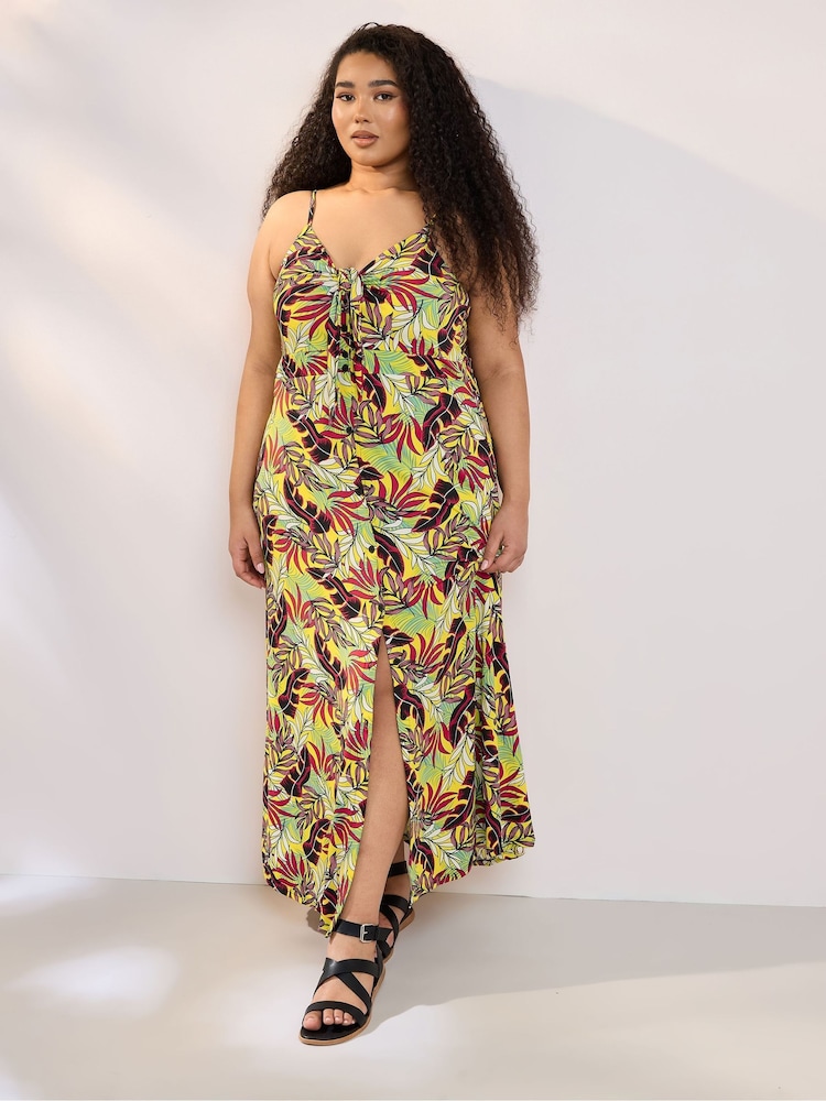 Yours Curve Yellow Leaf Print Maxi Dress - Image 2 of 5