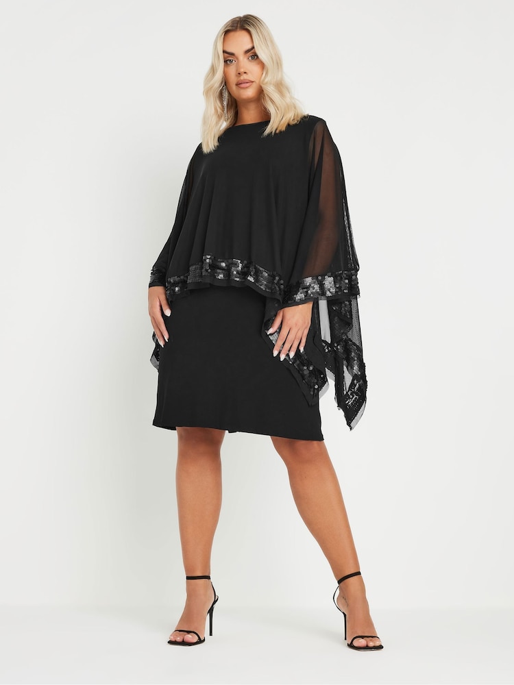 Negro - Vestido con diseño de capa con lentejuelas de Yours Curve - Imagen 1 de 5 Negro - Vestido con diseño de capa con lentejuelas de Yours Curve - Imagen 1 de 5