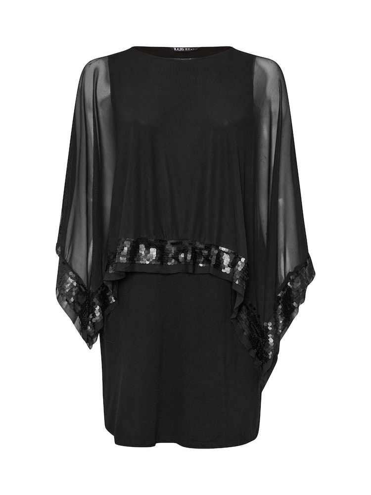 Negro - Vestido con diseño de capa con lentejuelas de Yours Curve - Imagen 5 de 5 Negro - Vestido con diseño de capa con lentejuelas de Yours Curve - Imagen 5 de 5