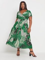 Yours Curve Black Leaf Print Woven Wrap Maxi Dress - Image 2 of 4