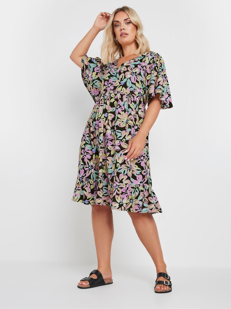 Yours Curve Black Angel Sleeve Smock Dress - Image 2 of 6 Yours Curve Black Angel Sleeve Smock Dress - Image 2 of 6