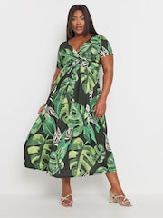 Yours Curve Black Leaf Print Woven Wrap Maxi Dress - Image 1 of 5