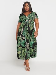 Yours Curve Black Leaf Print Woven Wrap Maxi Dress - Image 2 of 5