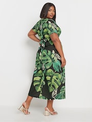 Yours Curve Black Leaf Print Woven Wrap Maxi Dress - Image 3 of 5
