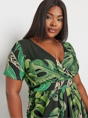 Yours Curve Black Leaf Print Woven Wrap Maxi Dress - Image 4 of 5