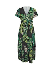Yours Curve Black Leaf Print Woven Wrap Maxi Dress - Image 5 of 5